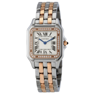 Cartier Panthere Silver Dial Ladies Steel and 18kt Pink Gold