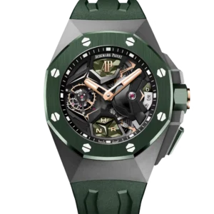 Audemars Piguet Royal Oak Concept Flying Tourbillon GMT Titanium and black inner bezel dial Textured green rubber strap Ref. 26589IO.OO.D056CA.01