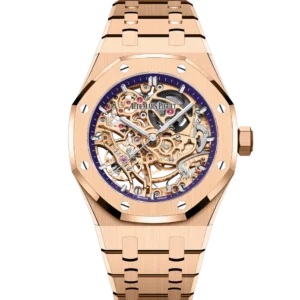 Audemars Piguet Royal Oak Double Balance Wheel Openworked 18-carat pink gold and Purple inner bezel dial 18-carat pink gold bracelet Ref. 15467OR.OO.1256OR.02