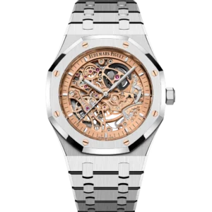 Audemars Piguet Royal Oak Double Balance Wheel Openworked Stainless steel and Pink gold-toned dial Stainless steel bracelet Ref. 15407ST.OO.1220ST.02