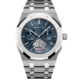 Audemars Piguet Royal Oak Extra-Thin Selfwinding Flying Tourbillon Chronograph (RD#5) Titanium and blue "Petite Tapisserie” dial titanium integrated bracelet Ref. 26545XT.OO.1240XT.01