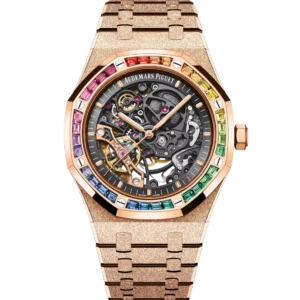 Audemars Piguet Royal Oak Frosted Gold Double Balance Wheel Openworked 18-carat pink gold and Openworked slate grey dial Hammered 18-carat pink gold bracelet Ref. 15412OR.YG.1224OR.01-B