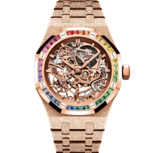 Audemars Piguet Royal Oak Frosted Gold Double Balance Wheel Openworked 18-carat pink gold and Pink gold-toned openworked dial Hammered 18-carat pink gold bracelet Ref. 15468OR.YG.1259OR.01-B
