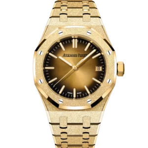 Audemars Piguet Royal Oak Frosted Gold Selfwinding 18-carat yellow gold and Smoked yellow gold-toned dial Hammered 18-carat yellow gold bracelet Ref. 15550BA.GG.1356BA.01