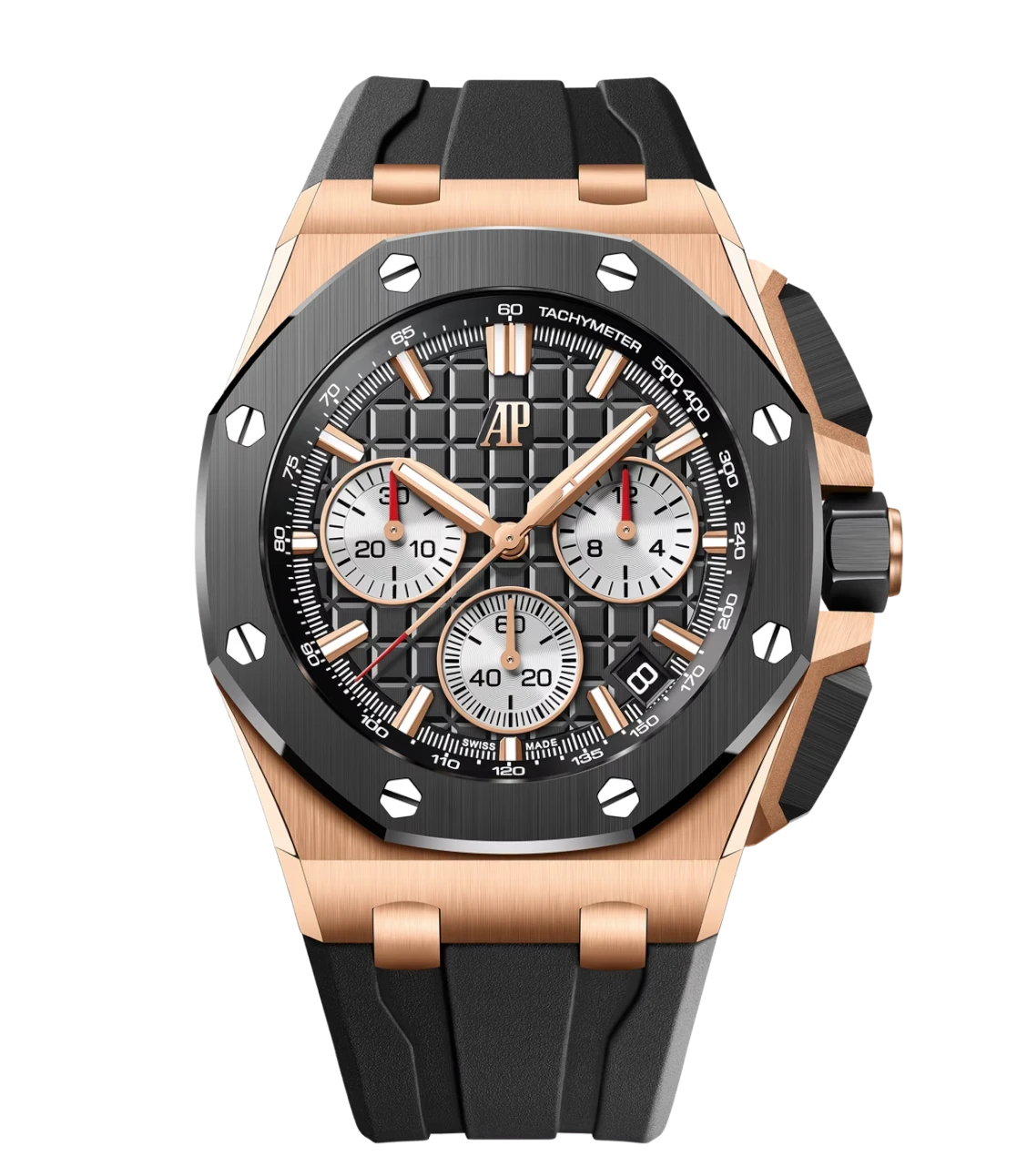 Audemars Piguet Royal Oak Offshore Selfwinding Chronograph 18-carat pink gold and black dial Black rubber strap Ref. 26420RO.OO.A002CA.01