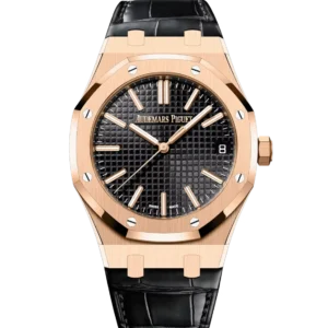 Audemars Piguet Royal Oak Selfwinding 18-carat pink gold and Black dial Black alligator strap Ref. 15510OR.OO.D002CR.02