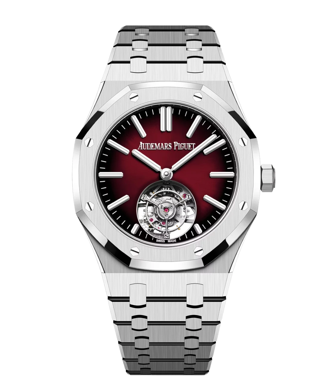 Audemars Piguet Royal Oak Selfwinding Flying Tourbillon watch with smoked burgundy dial and stainless steel bracelet