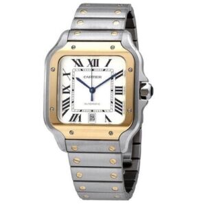 CARTIER Santos Medium 35mm Silver Gold Dial Date