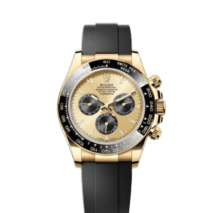 Rolex Cosmograph Daytona 40 Oyster Perpetual 18 ct yellow gold golden and bright black dial Oysterflex band Reference 126518LN