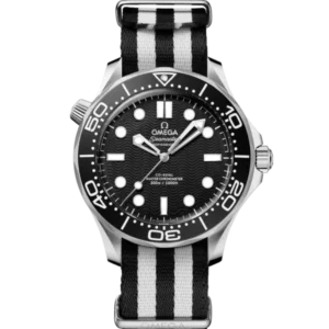 OMEGA Seamaster Diver 300M Steel and Black aluminium dial Black ‑ White NATO strap Ref. 210.32.42.20.01.005