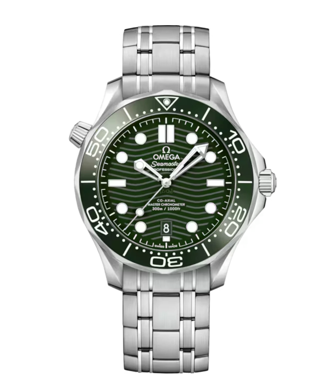 OMEGA Seamaster Diver 300M Steel and Green dial Steel Foldover clasp bracelete Ref. 210.30.42.20.10.001
