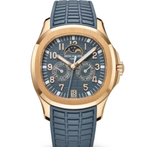 Patek Philippe Aquanaut Annual Calendar Rose gold and Opaline blue-gray dial blue-gray Composite material Strap Ref. 5261R-001