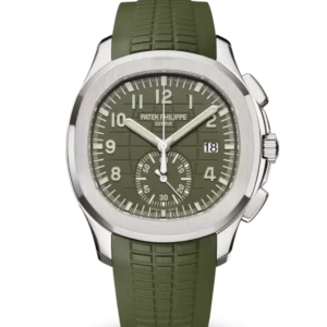 Patek Philippe Aquanaut Chronograph White gold and Khaki green varnished dial khaki green Composite material Strap Ref. 5968G-010