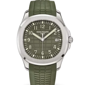 Patek Philippe Aquanaut Date White gold and Khaki green varnished dial khaki green Composite material Strap Ref. 5168G-010