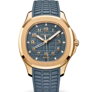 Patek Philippe Aquanaut Travel Time Rose gold and Opaline blue-gray dial blue-gray Composite material Strap Ref. 5269R-001