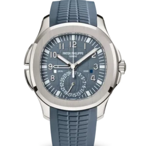 Patek Philippe Aquanaut Travel Time White gold and Opaline blue-gray dial blue-gray Composite material Strap Ref. 5164G-001