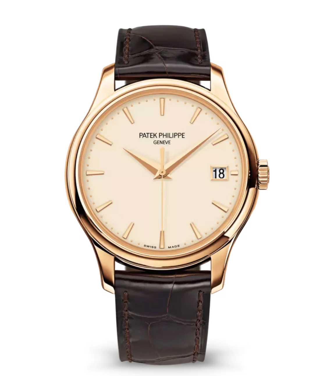 Patek Philippe Calatrava Rose gold and Lacquered ivory dial shiny dark chestnut Alligator leather Strap Ref. 5227R-001