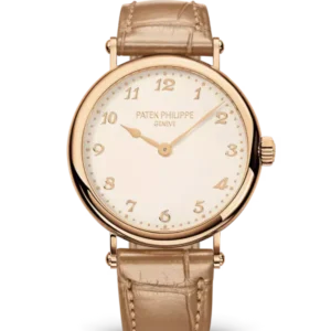 Patek Philippe Calatrava Rose gold and Silvery grained dial pearly beige Alligator leather Strap Ref. 7200R-001