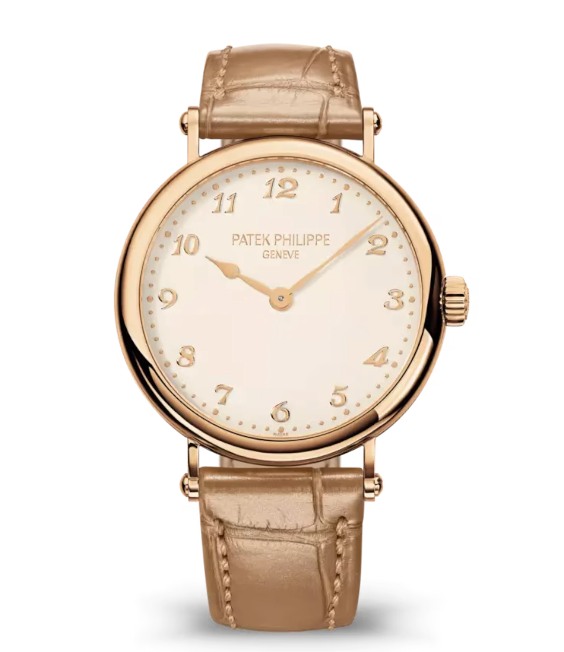 Patek Philippe Calatrava Ref. 7200R-001 rose gold watch with silvery grained dial and alligator leather strap