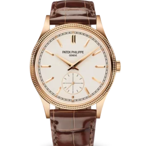 Patek Philippe Calatrava Rose gold and Silvery grained dial shiny chocolate brown Alligator leather Strap Ref. 6119R-001
