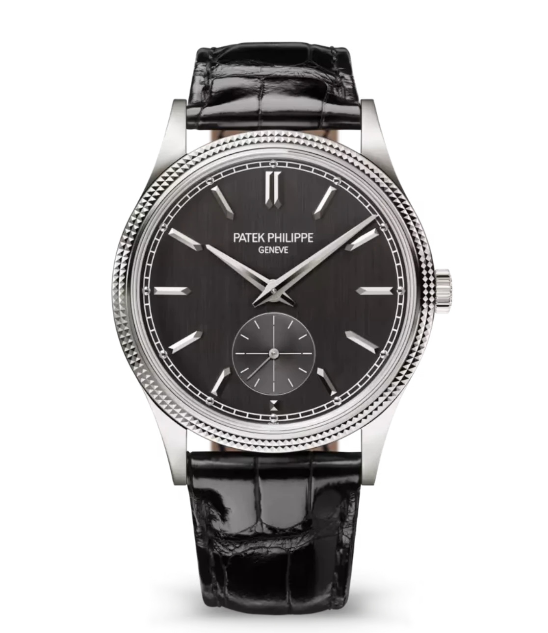 Patek Philippe Calatrava White gold and Charcoal gray dial shiny black Alligator leather Strap Ref. 6119G-001