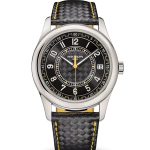 Patek Philippe Calatrava White gold and Ebony black dial black Calfskin, "carbon" pattern Strap Ref. 6007G-001