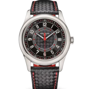 Patek Philippe Calatrava White gold and Ebony black dial black Calfskin, "carbon" pattern Strap Ref. 6007G-010