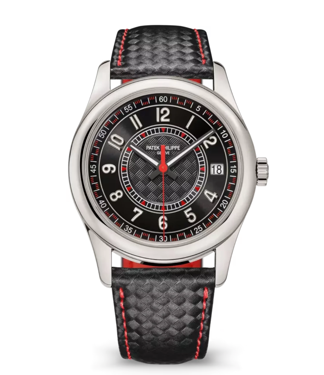 Patek Philippe Calatrava White gold and Ebony black dial black Calfskin, "carbon" pattern Strap Ref. 6007G-010