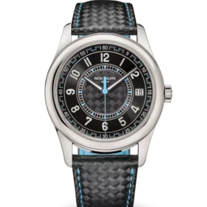 Patek Philippe Calatrava White gold and Ebony black dial black Calfskin, "carbon" pattern Strap Ref. 6007G-011