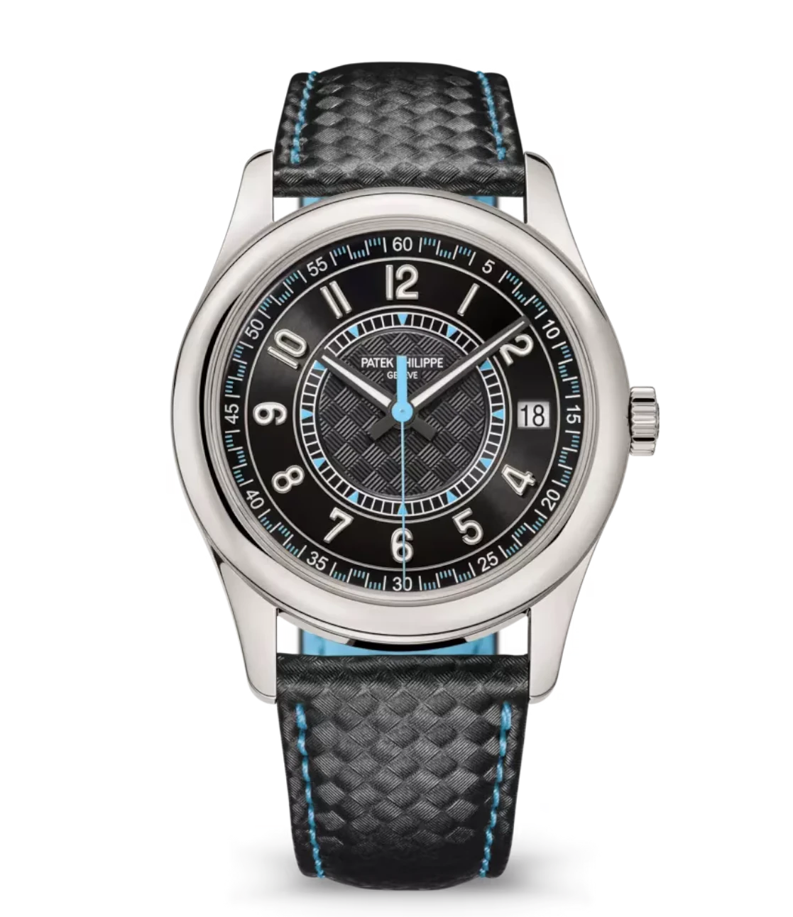 Patek Philippe Calatrava White gold and Ebony black dial black Calfskin, "carbon" pattern Strap Ref. 6007G-011