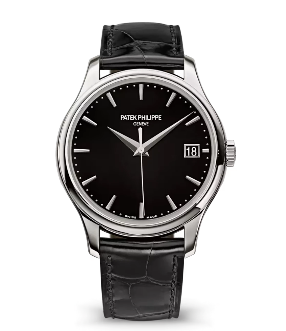 Patek Philippe Calatrava White gold and Lacquered black dial shiny black Alligator leather Strap Ref. 5227G-010