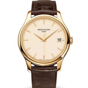 Patek Philippe Calatrava Yellow gold and Lacquered ivory dial shiny chocolate brown Alligator leather Strap Ref. 5227J-001