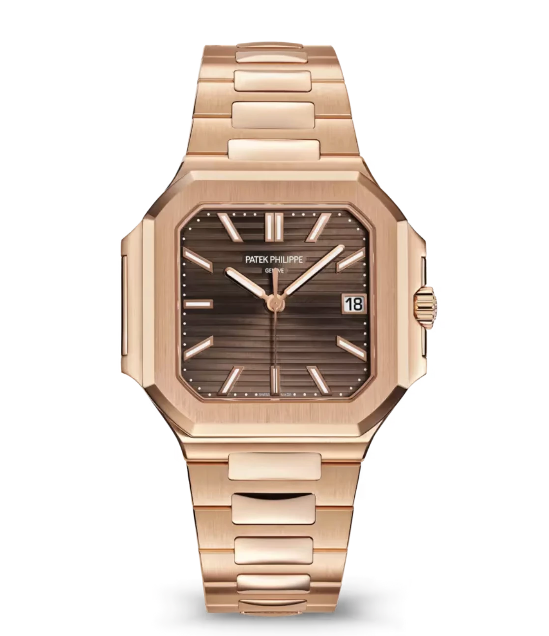 Patek Philippe Cubitus Rose gold and Sunburst brown dial Rose gold patented fold-over clasp bracelet Ref. 7128/1R-001