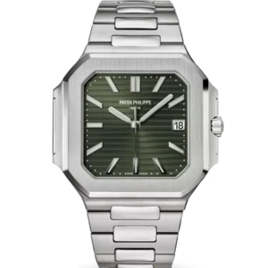 Patek Philippe Cubitus Steel and Sunburst olive green dial Steel patented fold-over clasp bracelet Ref. 5821/1A-001