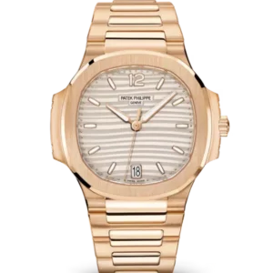 Patek Philippe Nautilus Date Rose gold and Silvery opaline dial Rose gold patented fold-over clasp bracelet Ref. 7118/1R-001