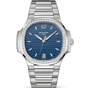 Patek Philippe Nautilus Date Steel and Blue opaline dial diamonds bezel Steel patented fold-over clasp bracelet Ref. 7118/1200A-001