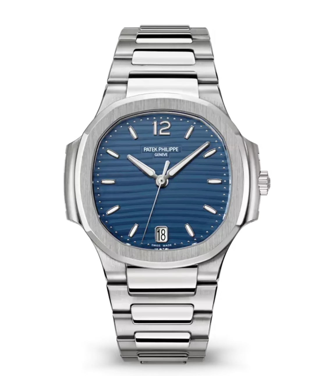 Patek Philippe Nautilus Date Steel and Blue opaline dial Steel patented fold-over clasp bracelet Ref. 7118/1A-001