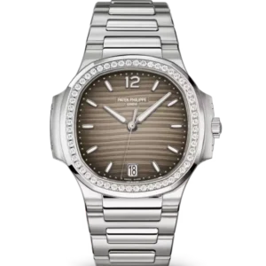 Patek Philippe Nautilus Date Steel and Gray opaline dial diamonds bezel Steel patented fold-over clasp bracelet Ref. 7118/1200A-011