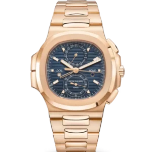 Patek Philippe Nautilus flyback chronograph Rose gold and Sunburst blue dial Rose gold fold-over clasp bracelet Ref. 5990/1R-001