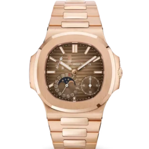 Patek Philippe Nautilus Moon Phases Rose gold and Sunburst brown dial Rose gold patented fold-over clasp bracelet Ref. 5712/1R-001