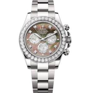 Rolex Cosmograph Daytona 40 Oyster Perpetual 18 ct white gold black and white mother-of-pearl, diamond-set dial Oyster band Reference 126579RBR