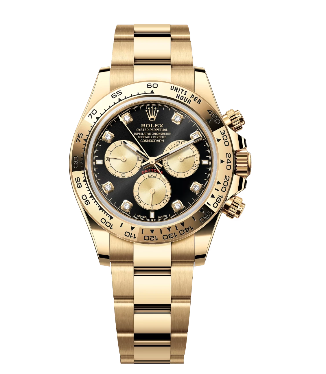 Rolex Cosmograph Daytona 40 Oyster Perpetual 18 ct yellow gold bright black and golden, diamond-set dial Oyster band Reference 126508