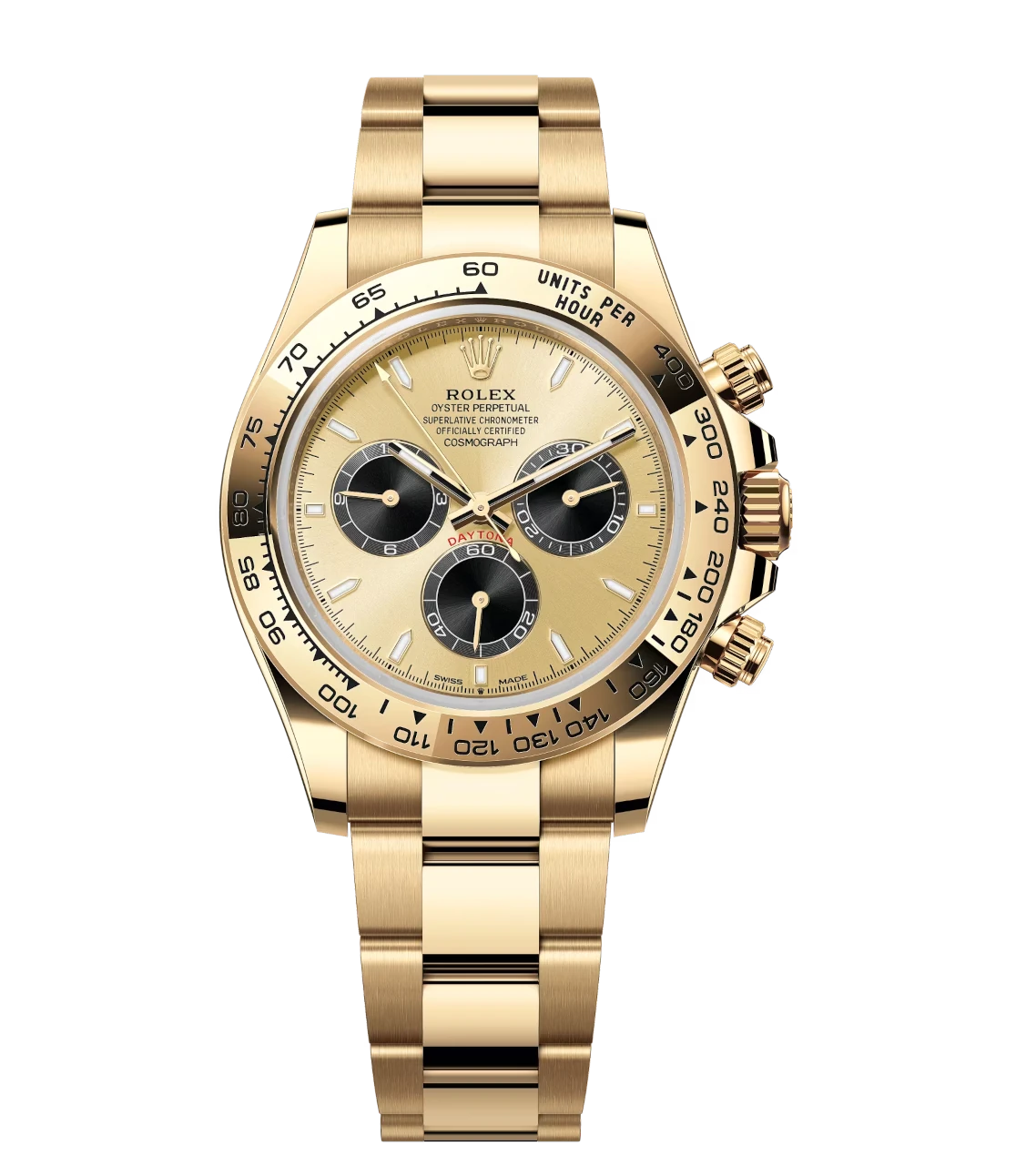 Rolex Cosmograph Daytona 40 Oyster Perpetual 18 ct yellow gold watch with golden and bright black dial
