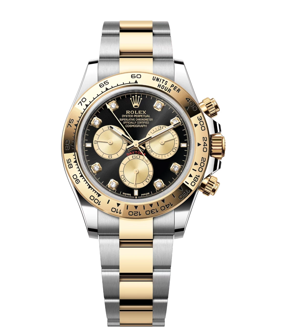 Rolex Cosmograph Daytona 40 Oyster Perpetual Oystersteel and yellow gold bright black and golden, diamond-set dial Oyster band Reference 126503