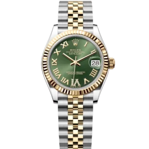 Rolex Datejust 31 Oyster Perpetual Oystersteel and yellow olive-green, diamond-set dial Jubilee band Reference 278273