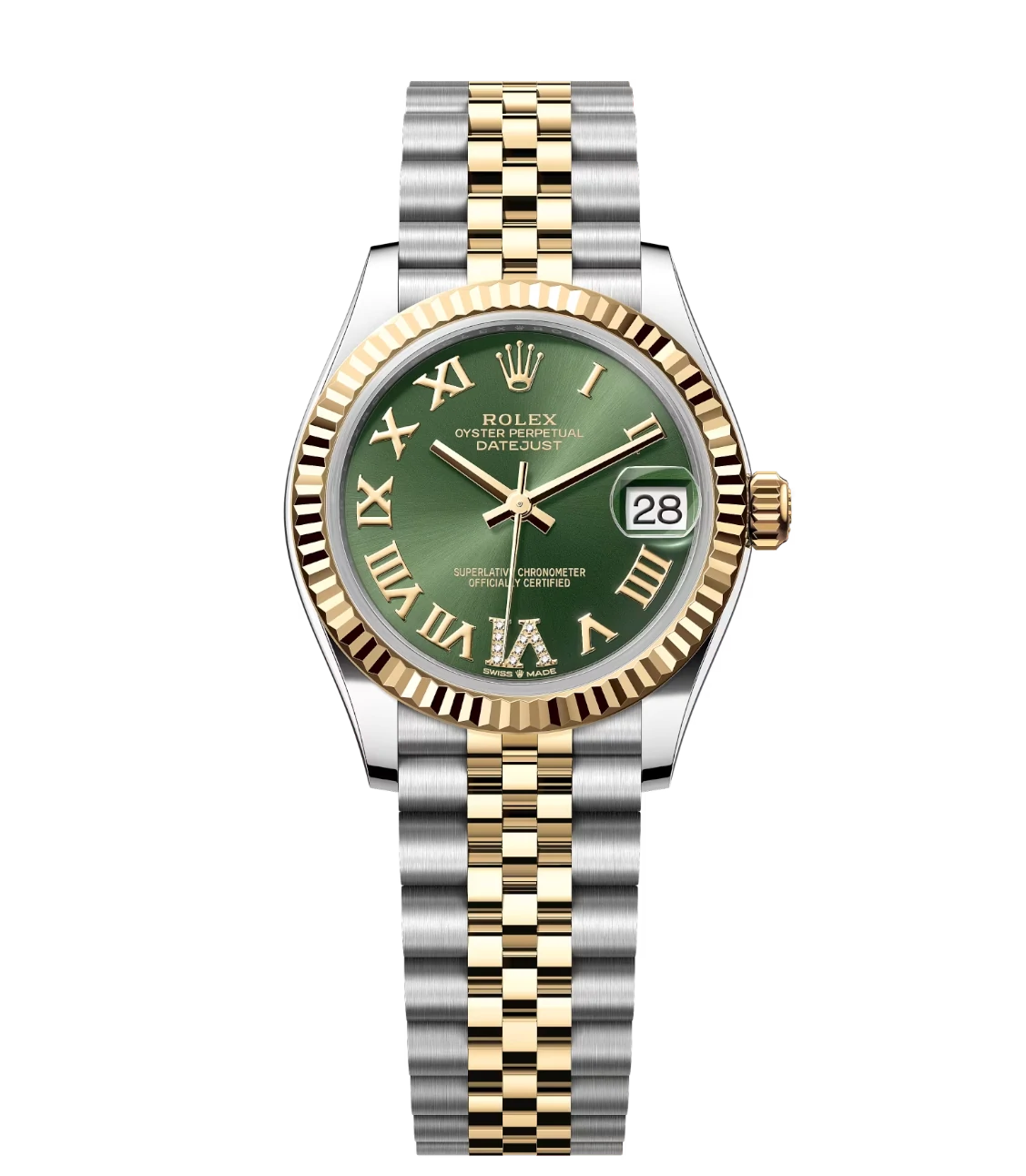 Rolex Datejust 31 Oyster Perpetual Oystersteel and yellow gold olive-green, diamond-set dial Jubilee band Reference 278273