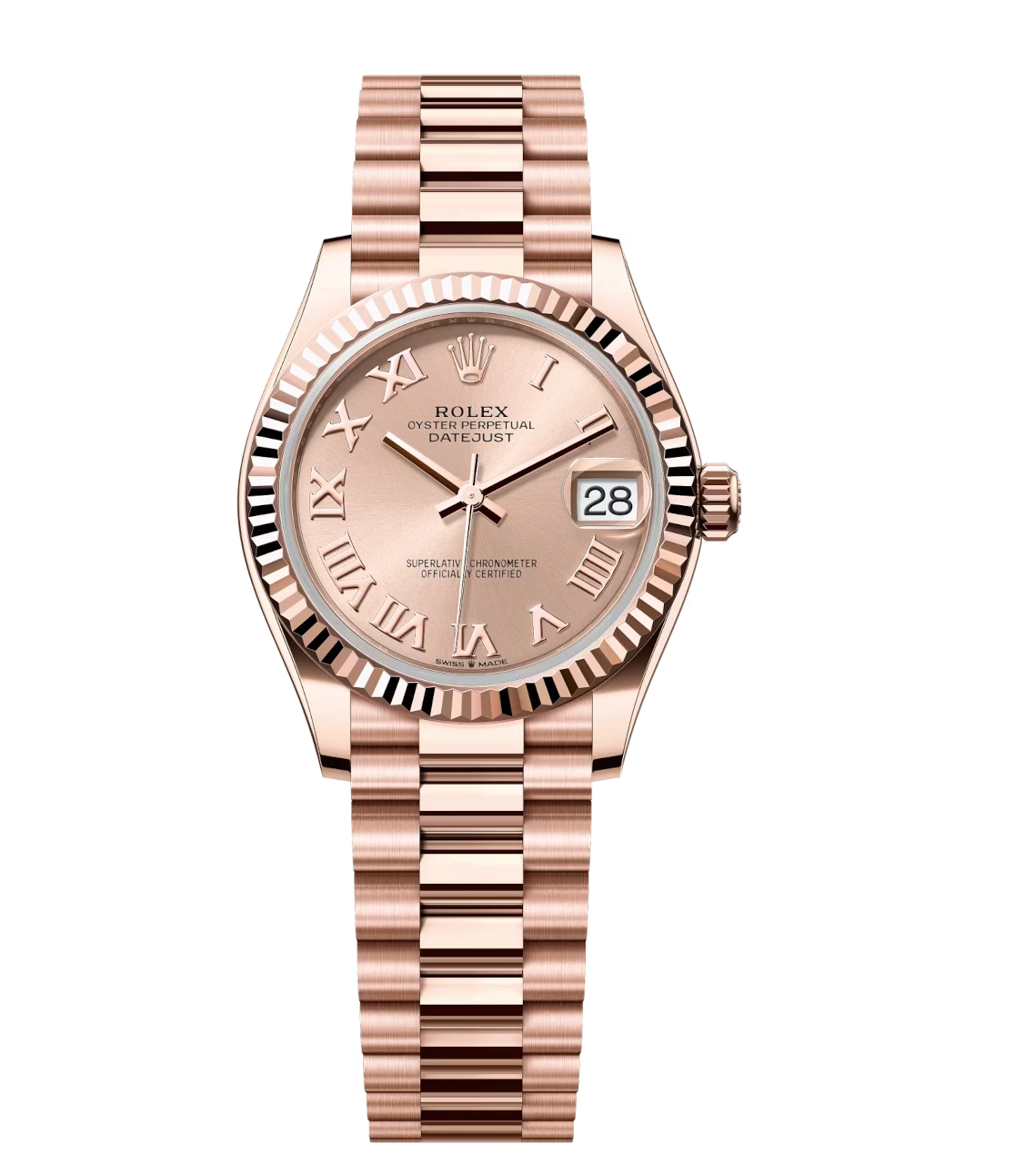 Rolex Lady-Datejust 28 Oyster Perpetual 18 ct Everose gold rosé-colour dial President band Reference 279175