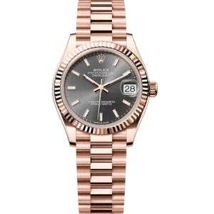 Rolex Datejust 31 Oyster Perpetual 18 ct Everose gold slate dial President band Reference 278275