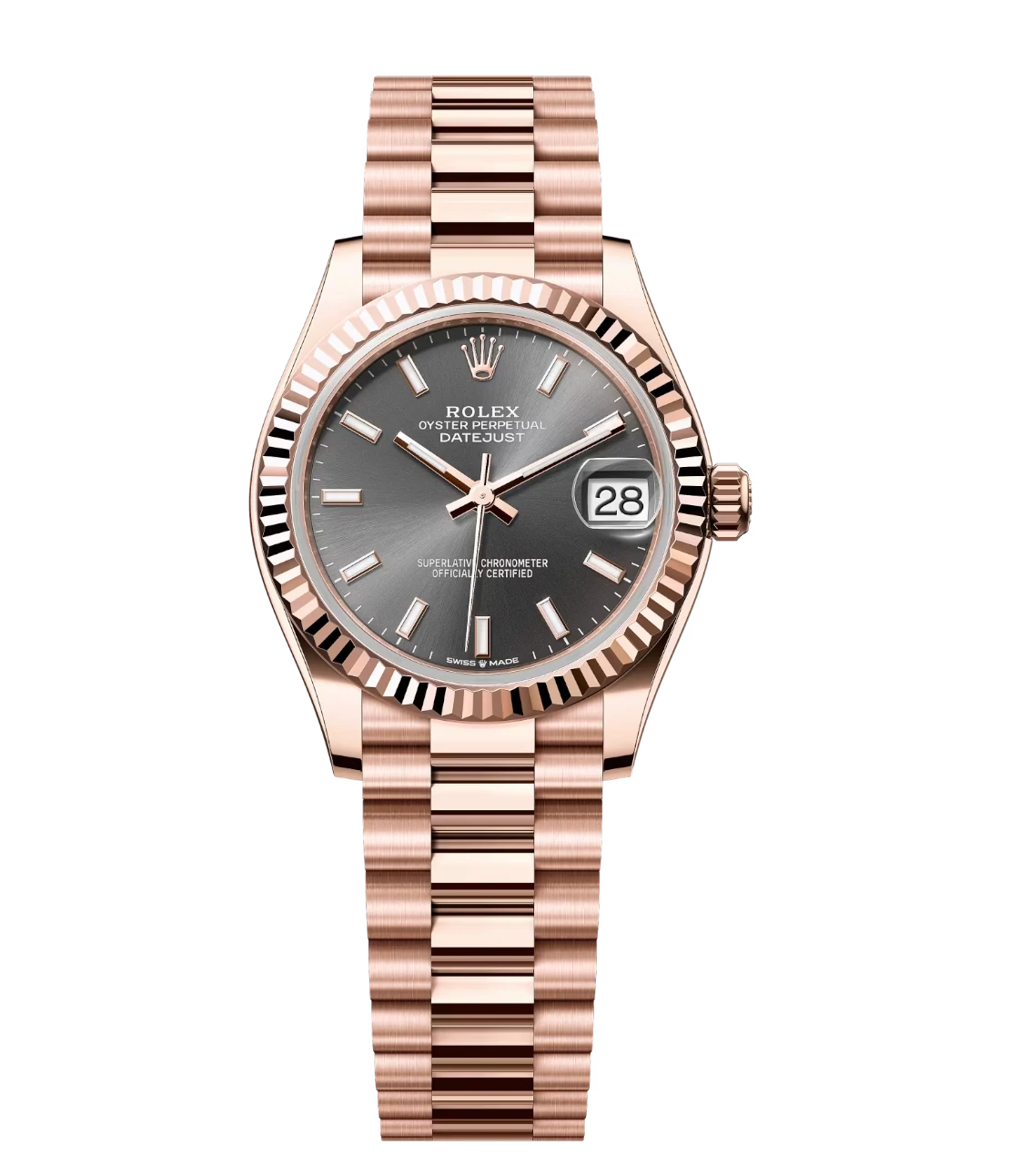 Rolex Datejust 31 Oyster Perpetual 18 ct Everose gold slate dial President band Reference 278275