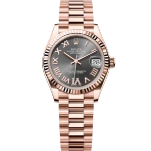 Rolex Datejust 31 Oyster Perpetual 18 ct Everose gold slate, diamond-set dial President band Reference 278275